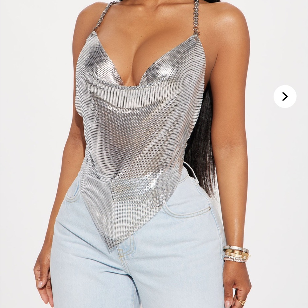 Fashion Nova Shimmering Silver Camisole with Chain Straps